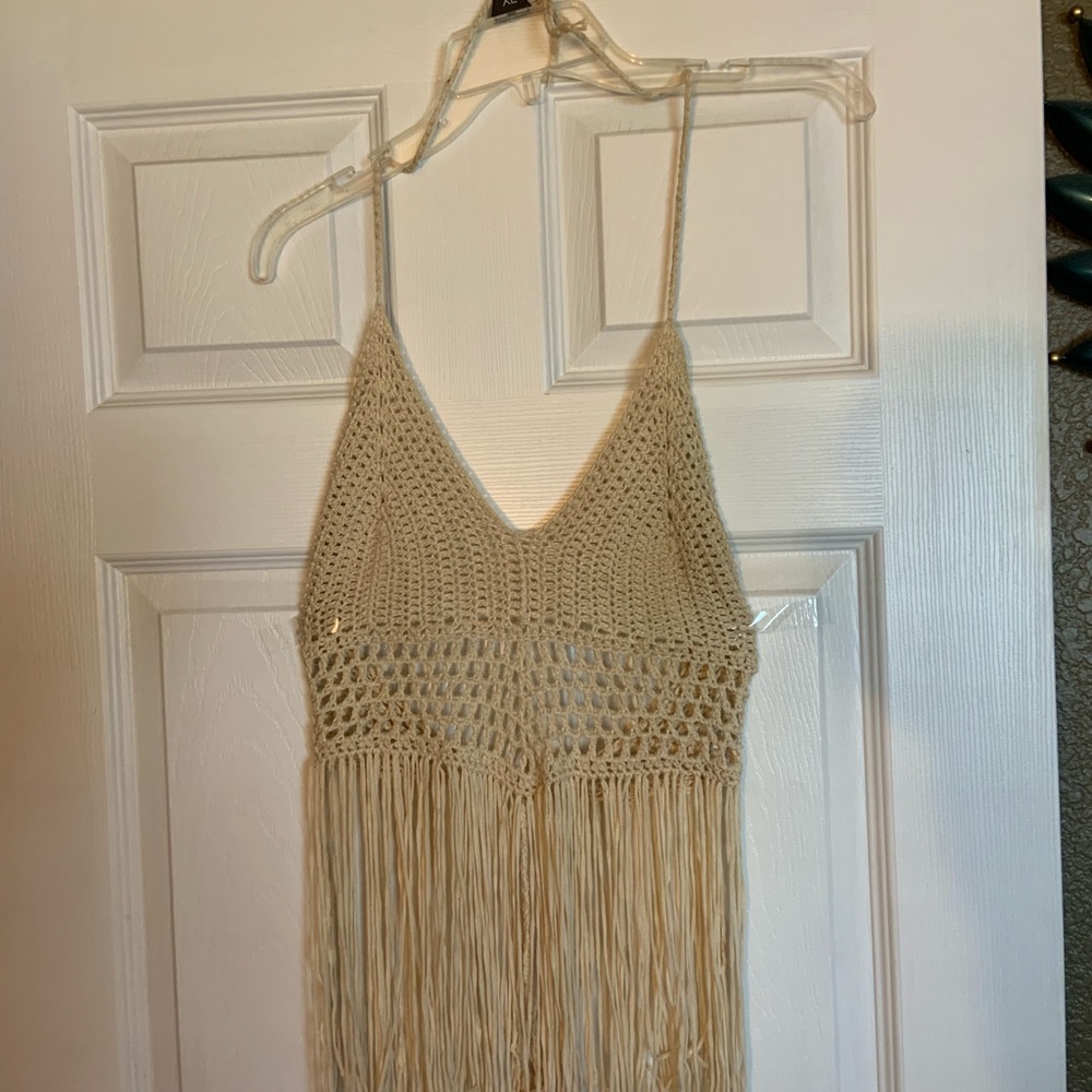 Beige Crochet Fringe Top